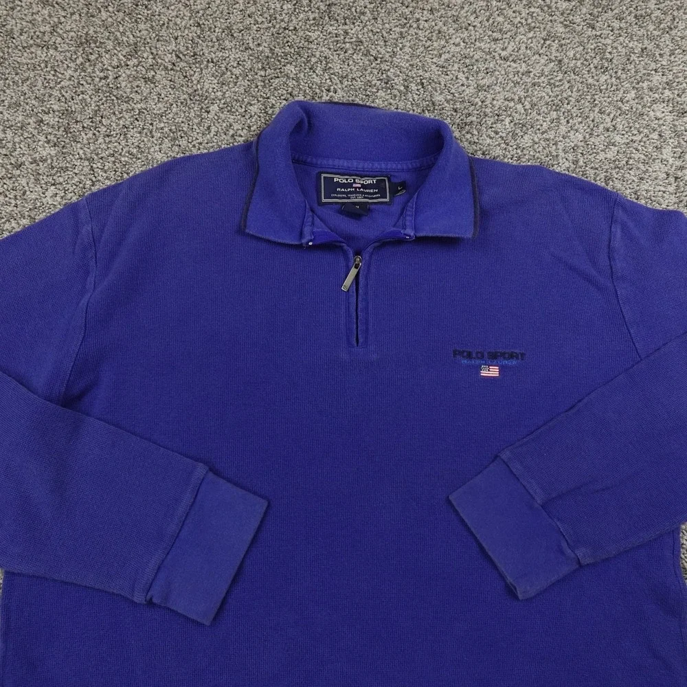 VTG Ralph Lauren Sweater Mens L Blue Polo Sport‎ 1/4 Zip Pullover Long Sleeve